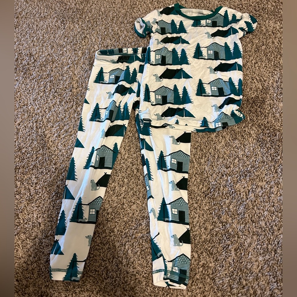 Kickee Pants Green and White Kids Pajama Set